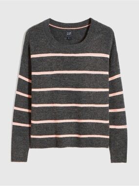 GAP Charcoal Gray Crewneck Sweater with Pink Stripes